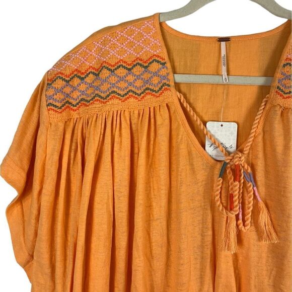 Free People Women’s Market Embroidered V-Neck Top Orange, Size M, NWT - Picture 7 of 13